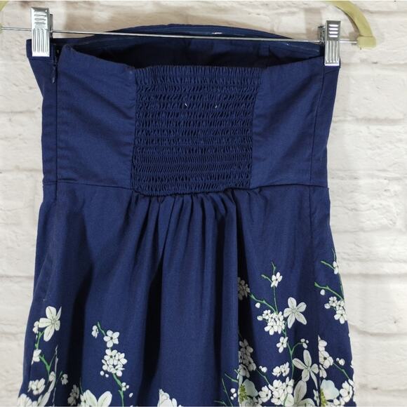 A Old Navy Women's Blue Floral Strapless A Line Fit & Flare Canvas Dress Size 0 - Picture 12 of 13